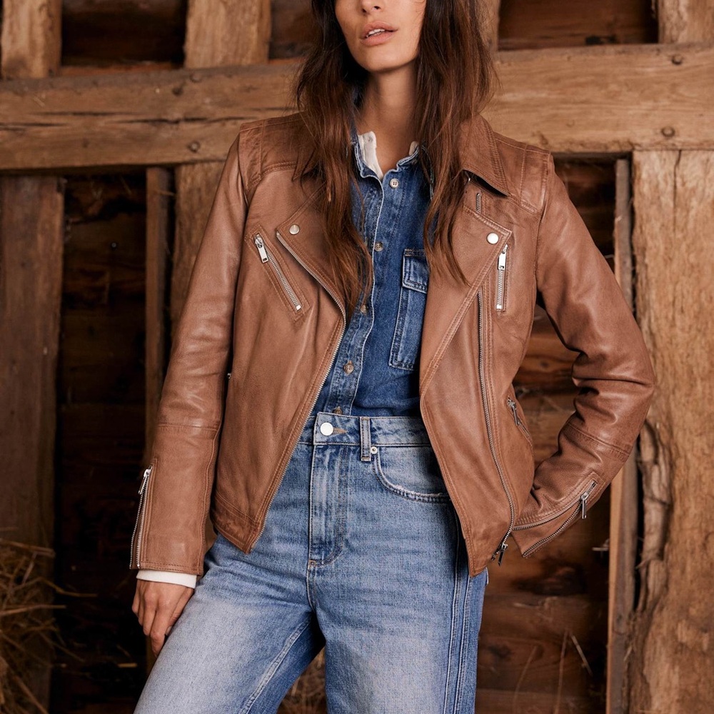 Brown Leather Biker Jacket - 10